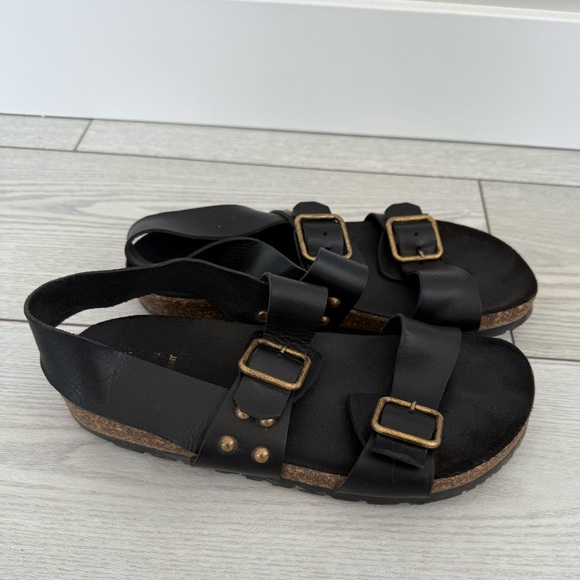 Saint Laurent 37.5 Jam Flat Slingback sandals black leather gold luxury summer - Picture 4 of 16